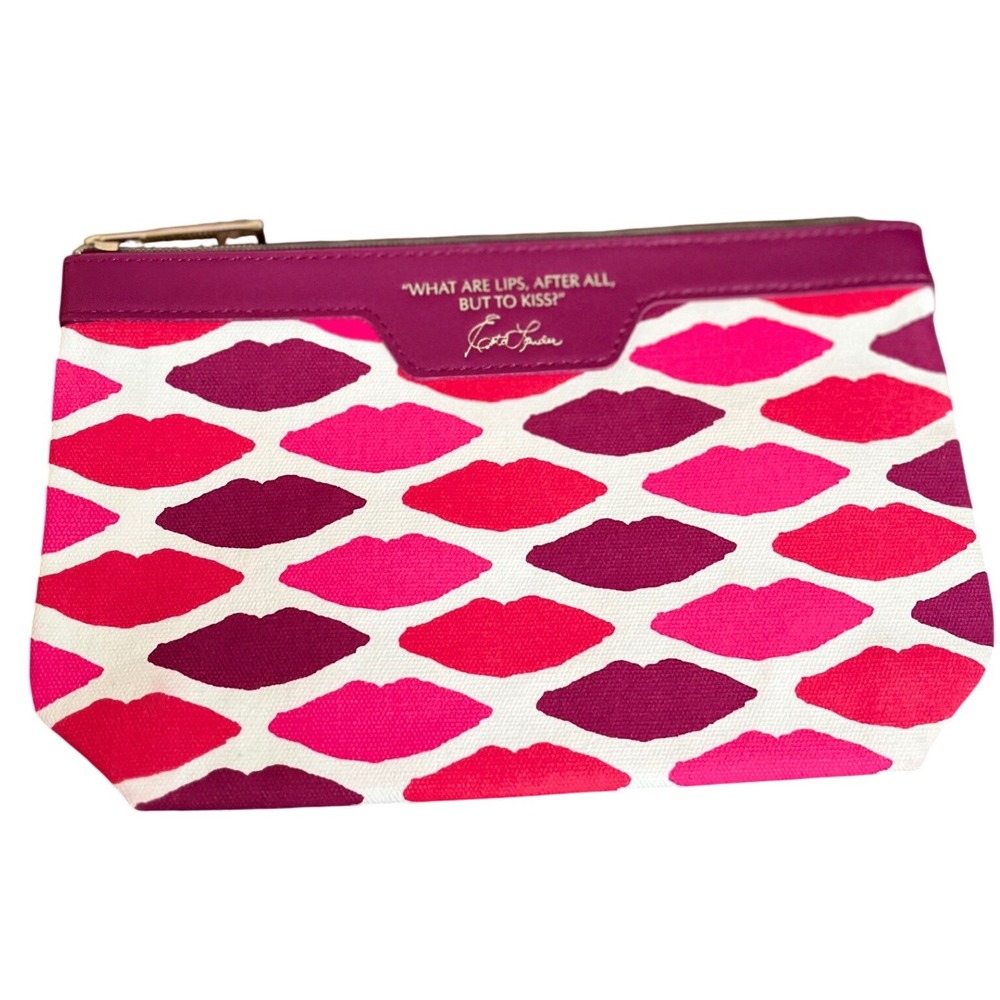 Estee Lauder Makeup Bag Pouch Kiss Lips Design Cosmetic Zippered Accessory NWOT